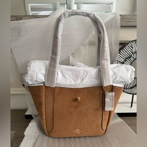 NWT Coach Hadley Turnlock Tan Suede Tote Bag.